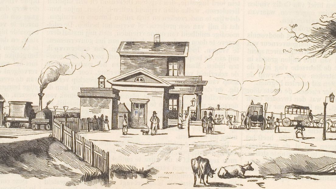 Het eerste stationsgebouw op de plek van Hollands Spoor in 1843