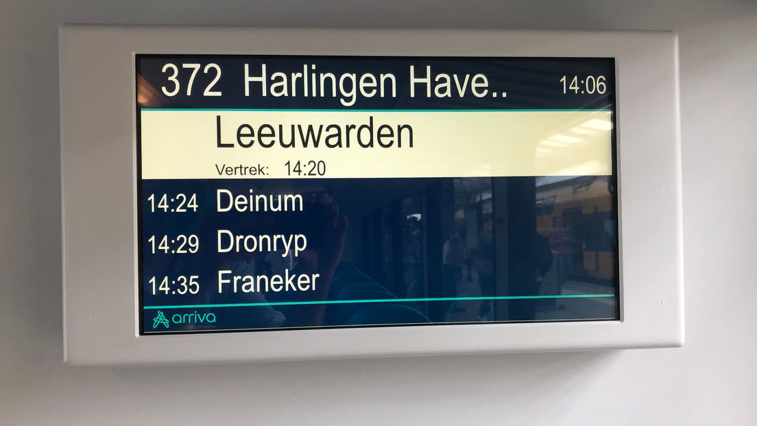 De informatieschermen in de nieuwe Arriva-treinen met reisinformatie