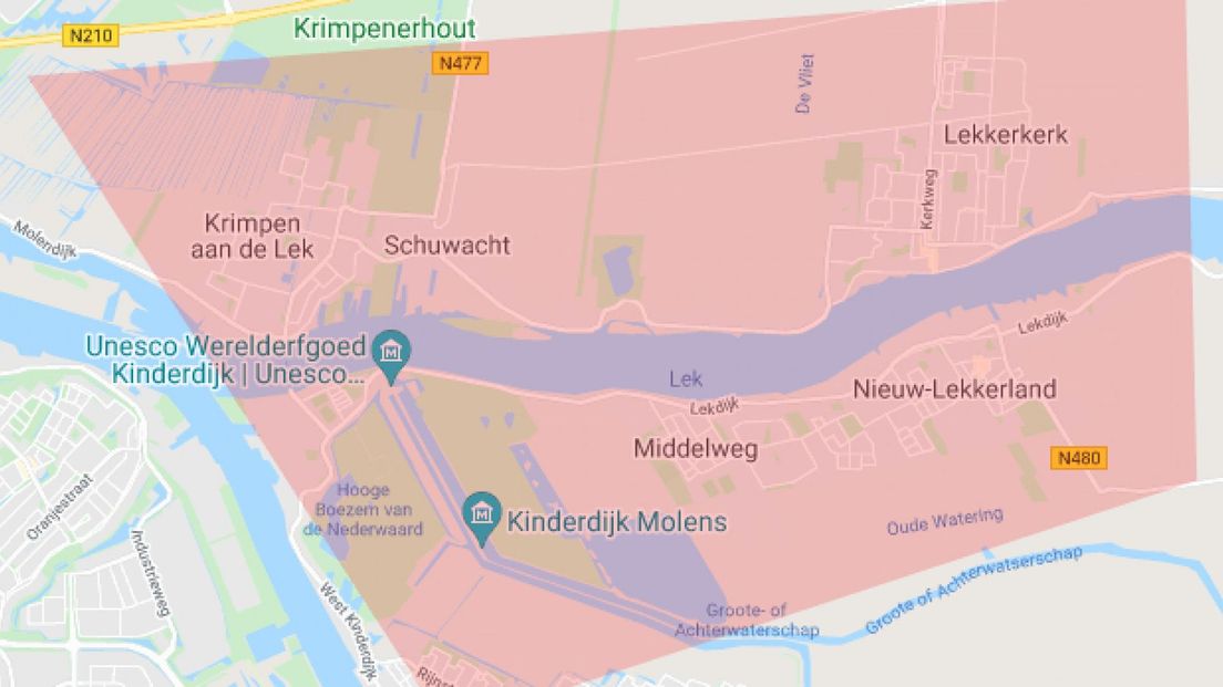 Het NL-Alert is in het rood gearceerde gebied verstuurd