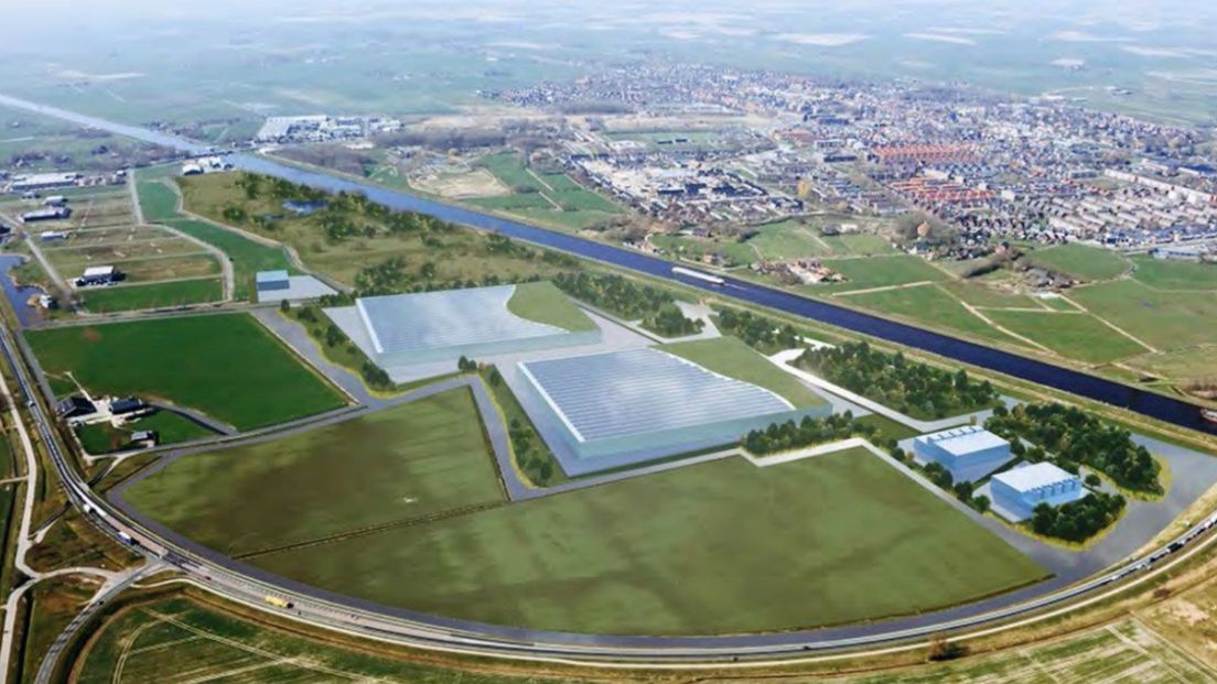 Een artist impression van het nieuwe datacenter in Appingedam