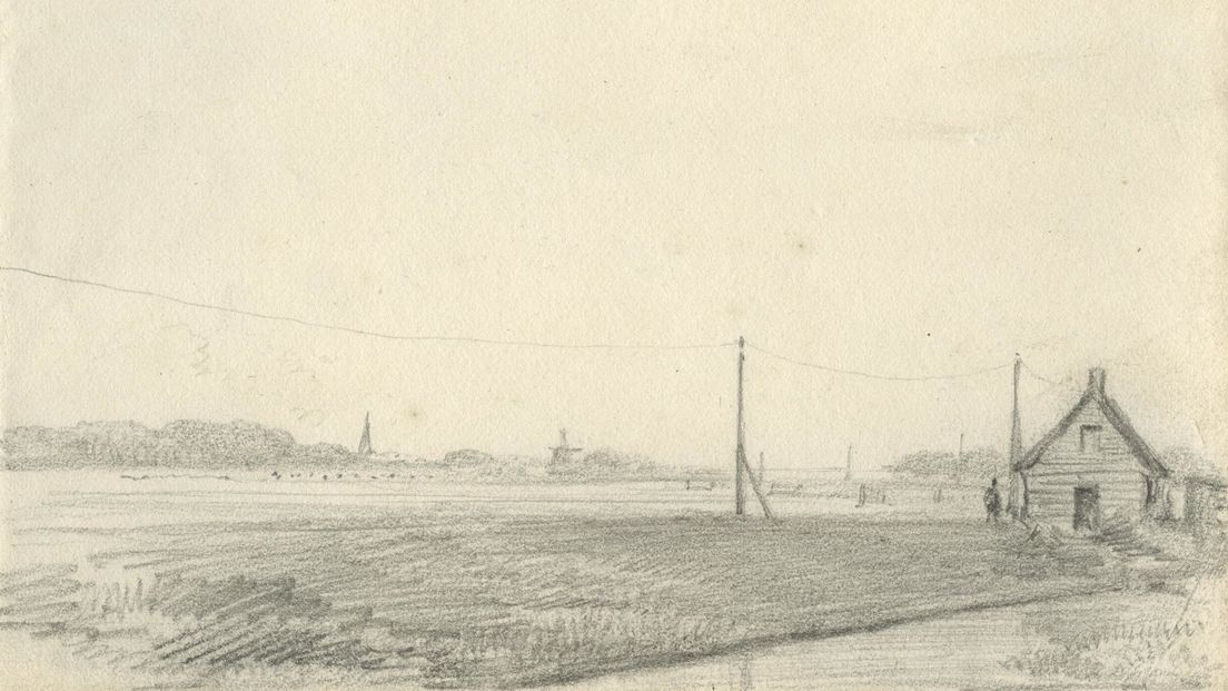 Gezicht over weilanden vanaf Hollands Spoor richting van Rijswijk rond 1850