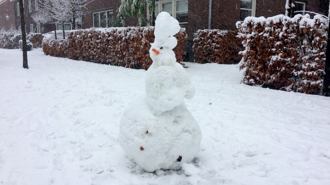 In Leusden worden sneeuwpoppen gebouwd.