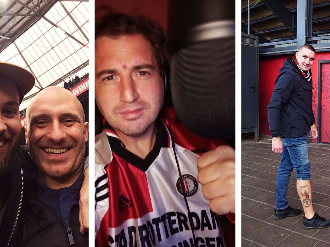 Van links naar rechts de Feyenoord-supporters Erwan (met baard), Ignacio en Damian