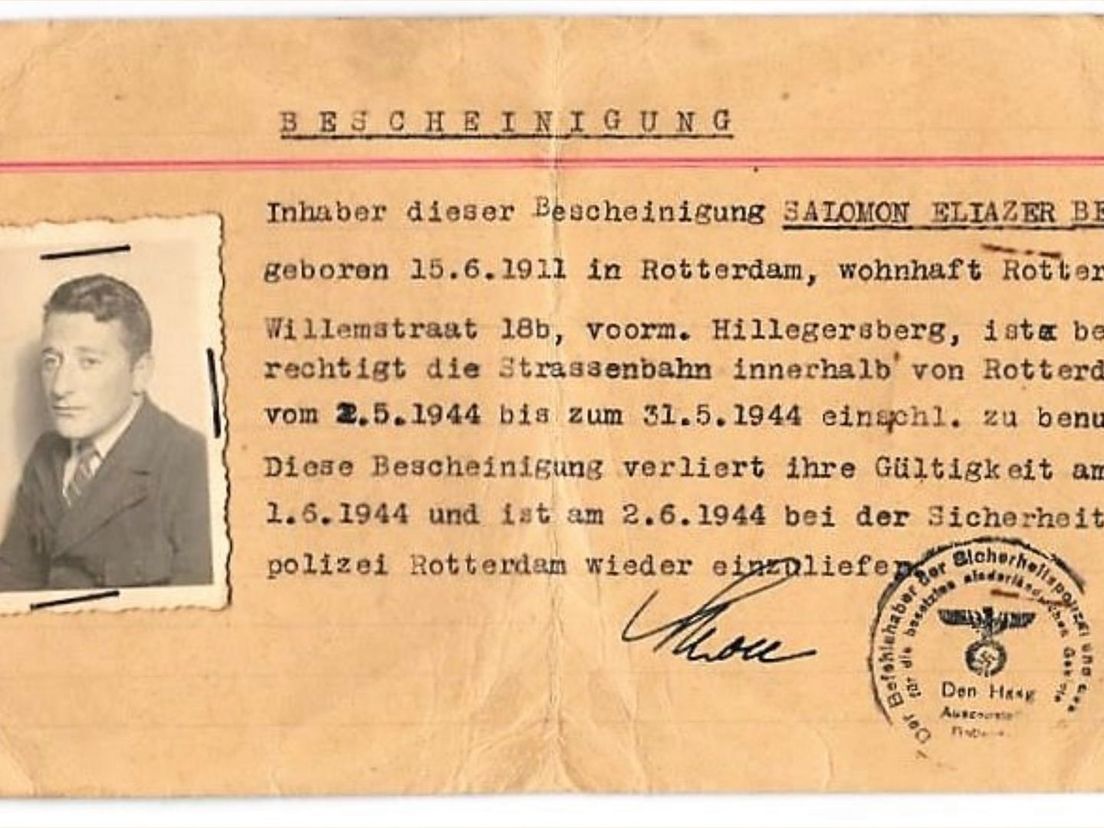 Bewijs dat Salomon Bego met de tram mocht reizen in 1944