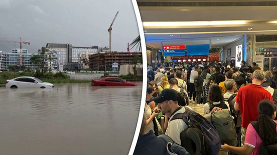 Geschreeuw en commotie op vliegveld Dubai na noodweer, Patrick staat al 18 uur in de rij